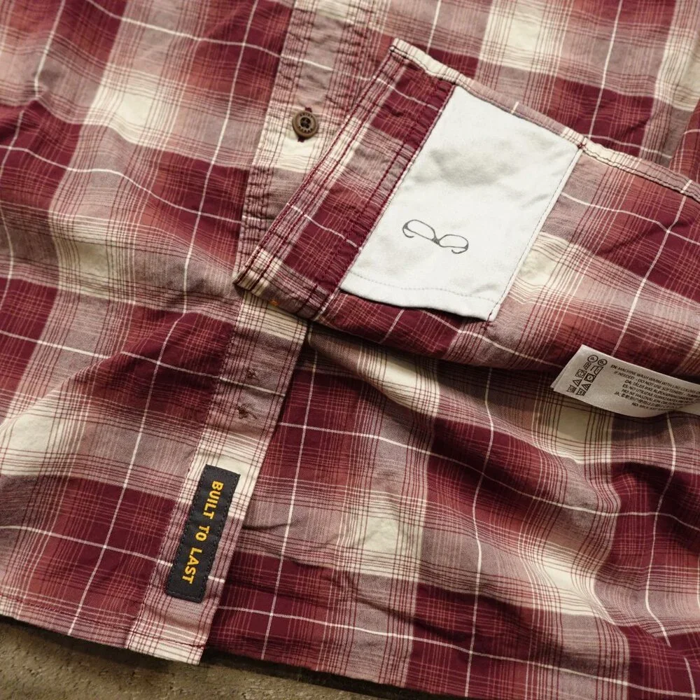 Ariat Rebar Plaid Button Front Shirt Men’s Medium Burgundy Short Sleeve Workwear